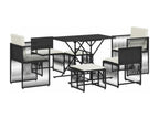 7-piece garden dining set with cushions, black woven resin TQXC51464