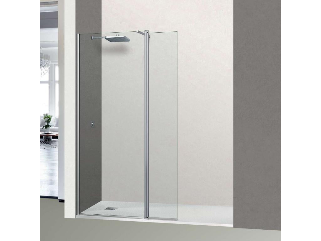 Fixed shower screen with right-hand deflector in 6mm thick clear safety glass with anti-limescale coating, W 93 x H 32 x 125 cm, Domopure Alsace Sport QFRQ29582