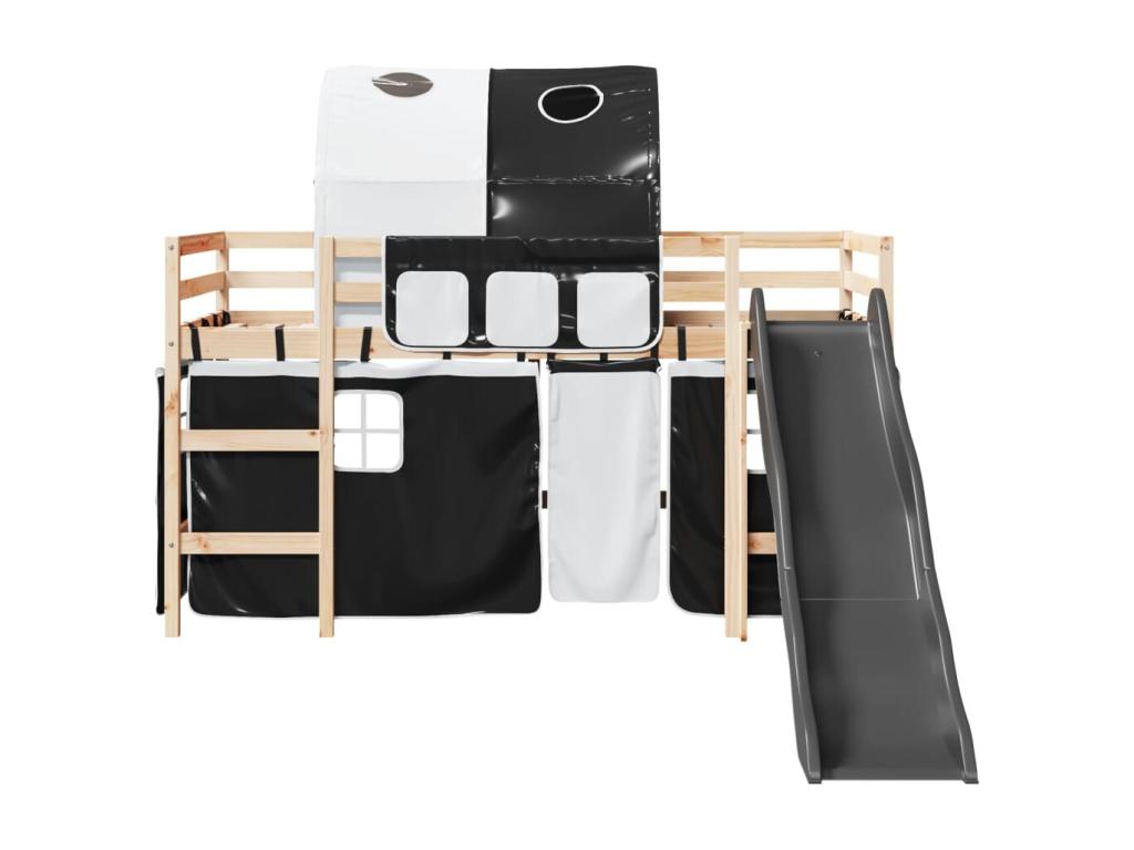 Children's loft bed and tunnel bed, white/black, 90x190 cm, solid pine, XSJZ64499