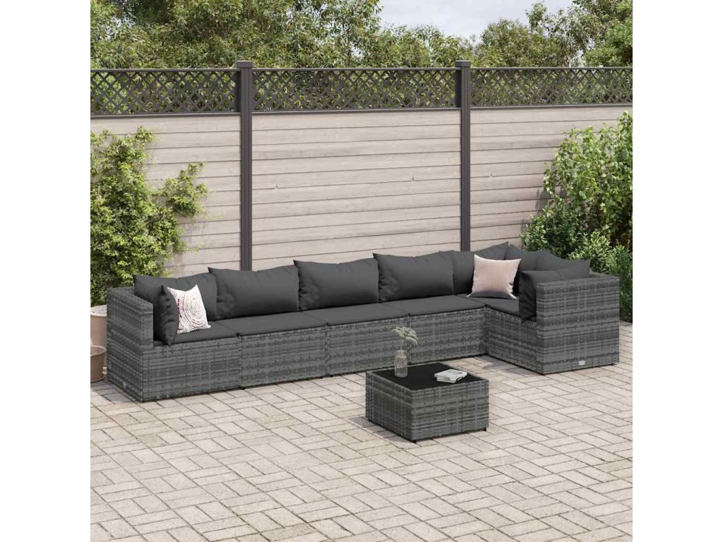 7-piece garden furniture set with cushions, Grey Wicker Resin ESKS43179
