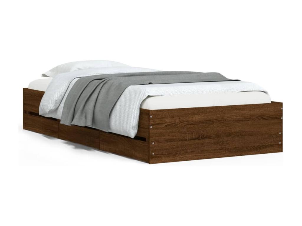 Brown oak engineered wood bed frame with drawers, 90x190 cm, JLPZ79771