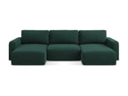Panoramic convertible sofa in Strukturstoff - bottle green - Domopure MNHZ33809