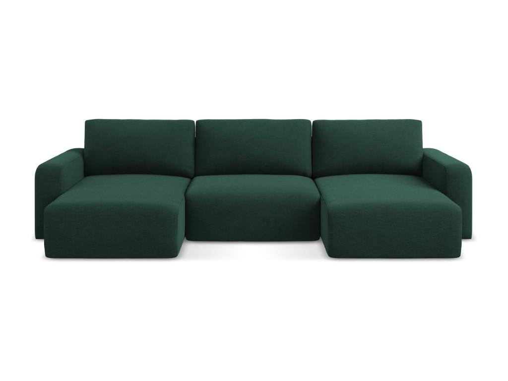 Panoramic convertible sofa in Strukturstoff - bottle green - Domopure MNHZ33809