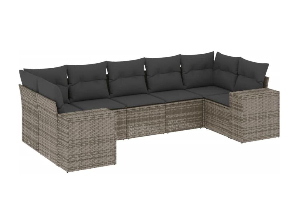 Garden furniture set with cushions, 7 pieces, grey woven resin, SGMH28782
