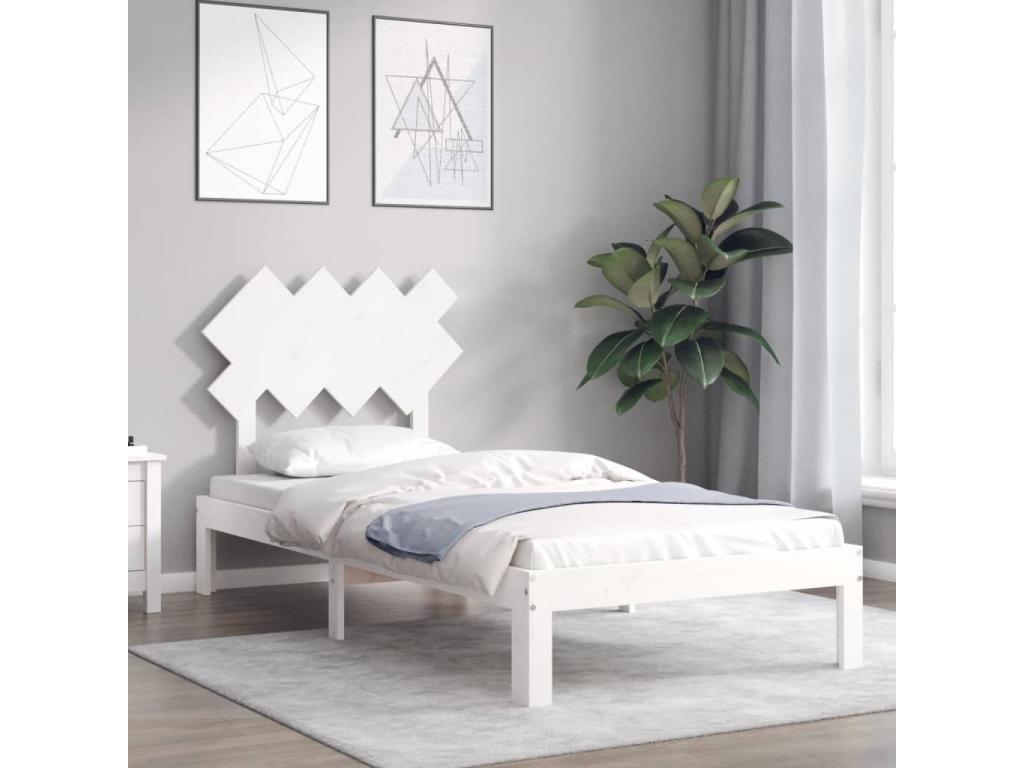 Bed frame with white headboard 90x200 cm solid wood MGUA46976