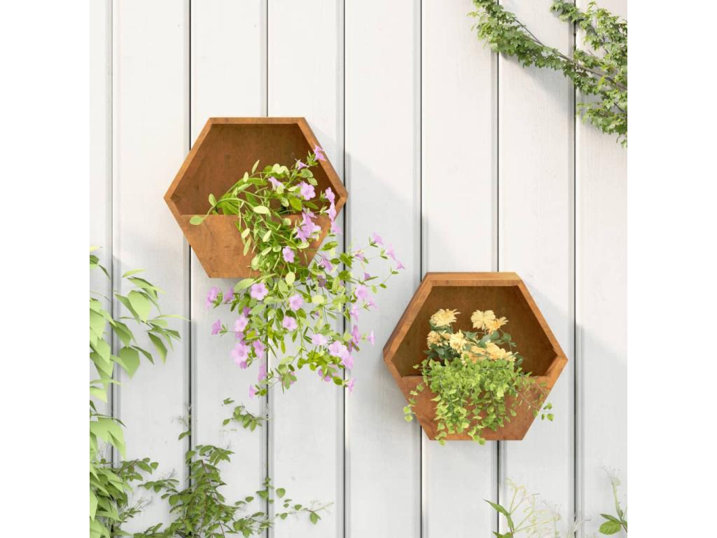 Wall planters, 2 pcs, Rusty Corten Steel, 30x10x25 cm, OHNA38660