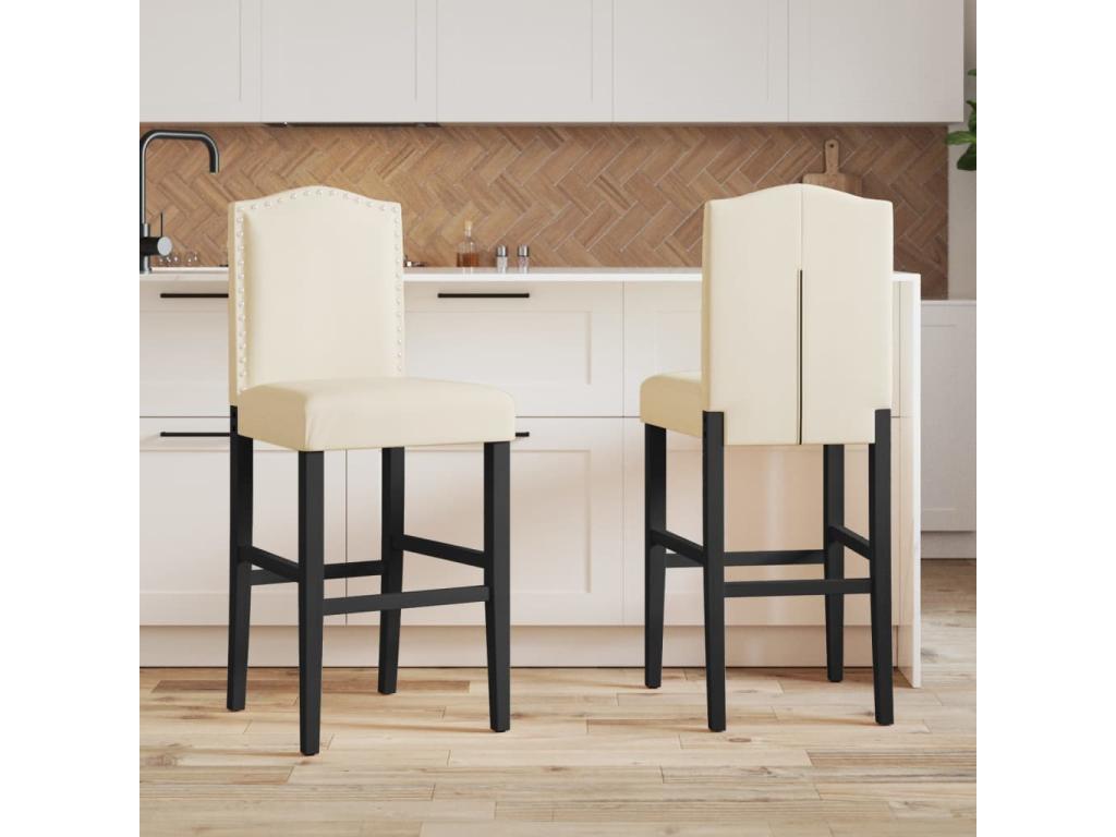 Bar stools, set of 2, solid rubberwood and fabric QGQR70349