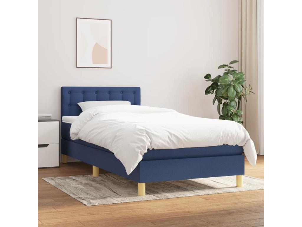 Upholstered bed base with mattress, blue, 80x200 cm, fabric, UGKO99468