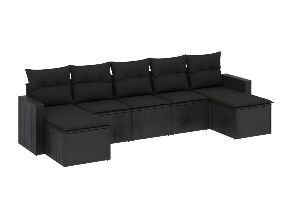 7-piece garden furniture set with cushions, black resin wicker RBSS35094