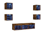 TV wall units with LED lighting, 7 pieces, smoked oak engineered wood, KVQG08922