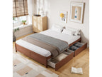 140x200cm Bed Frame - Domopure Wooden Double Bed with 2 Drawers and Domopure Slatted Bases (Headboard Not Included) - Red-Brown XBXN84223