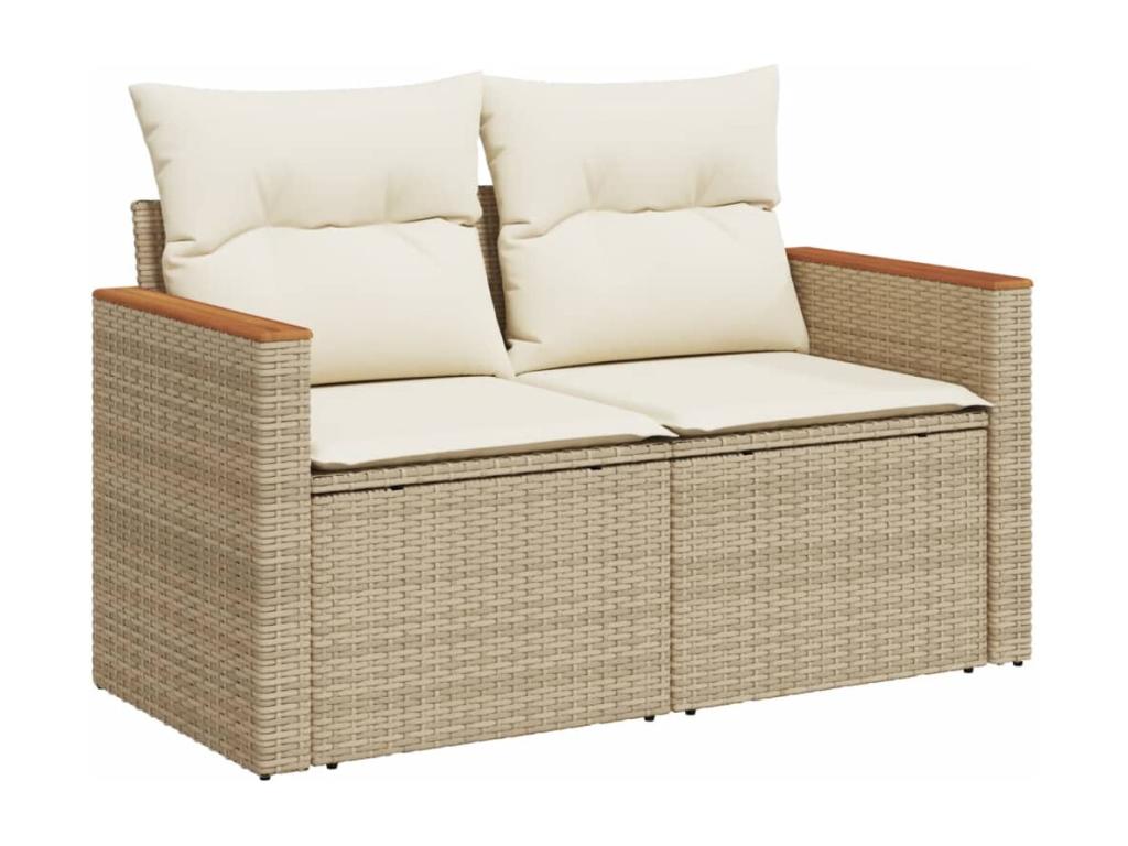 9-piece garden furniture set with cushions, beige woven resin CQUO51217
