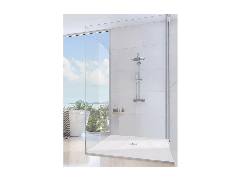 72x125 Domopure Extra Thin Marmoresin White Shower Tray with Free Drain NRBB45031