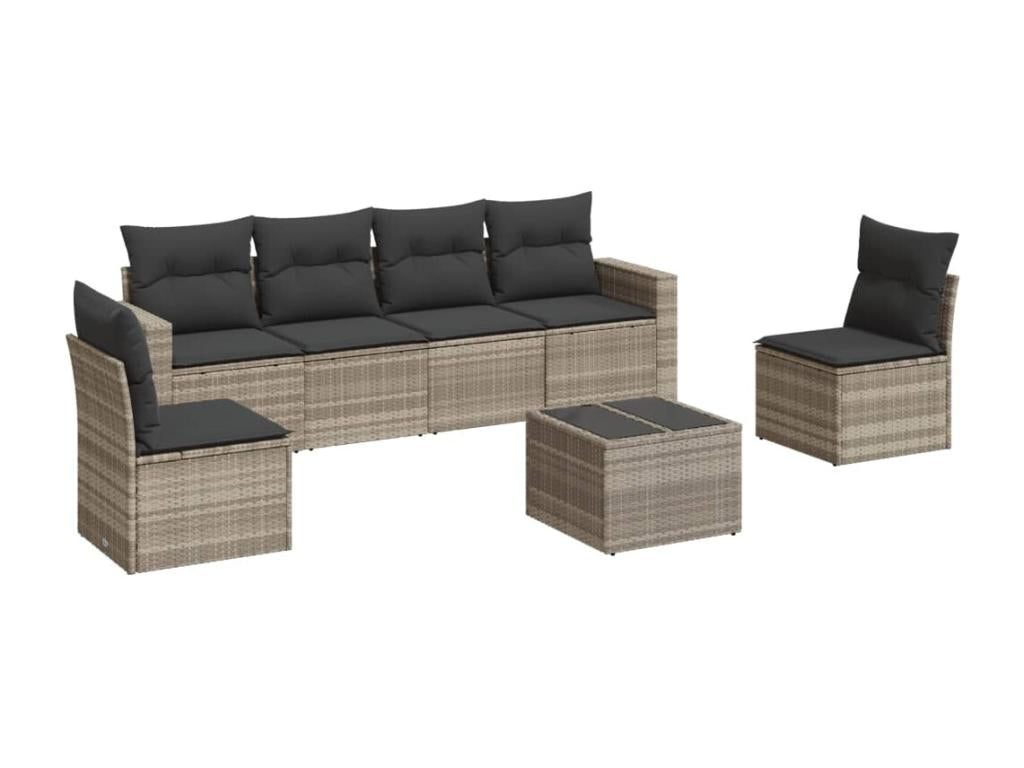 7-piece garden furniture set with cushions, light grey woven resin IWWH14601