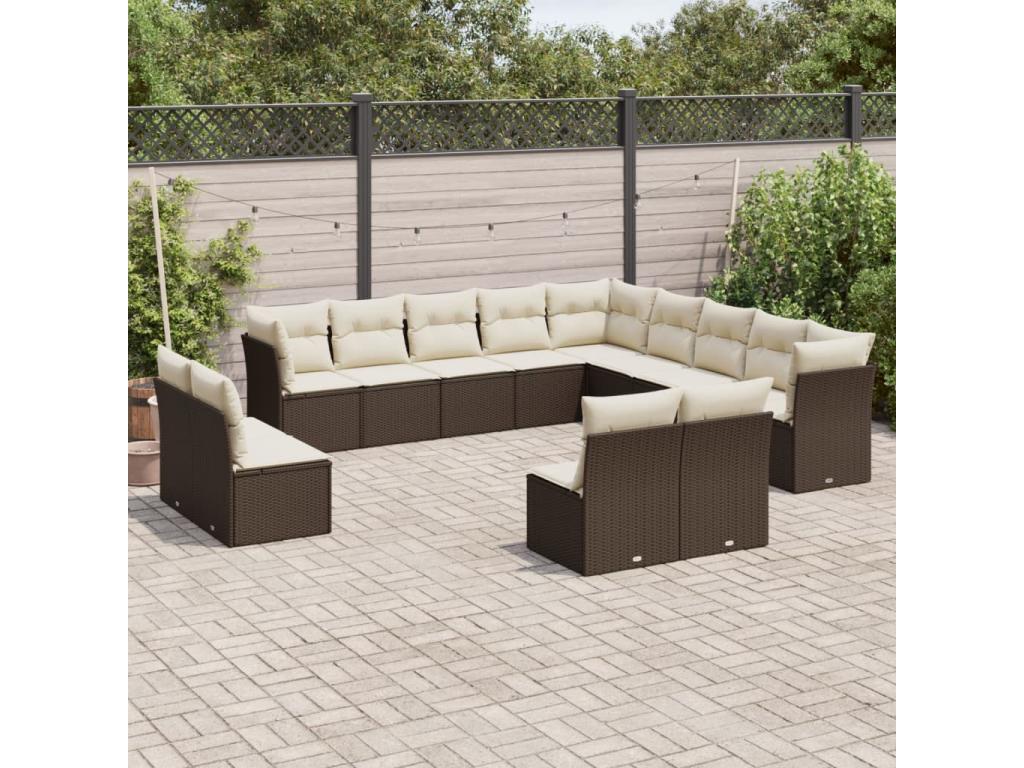Garden furniture set with cushions, 13 pieces, brown woven resin IYNF25844
