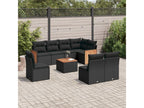 9-piece garden furniture set with cushions, black woven resin PJGM01961