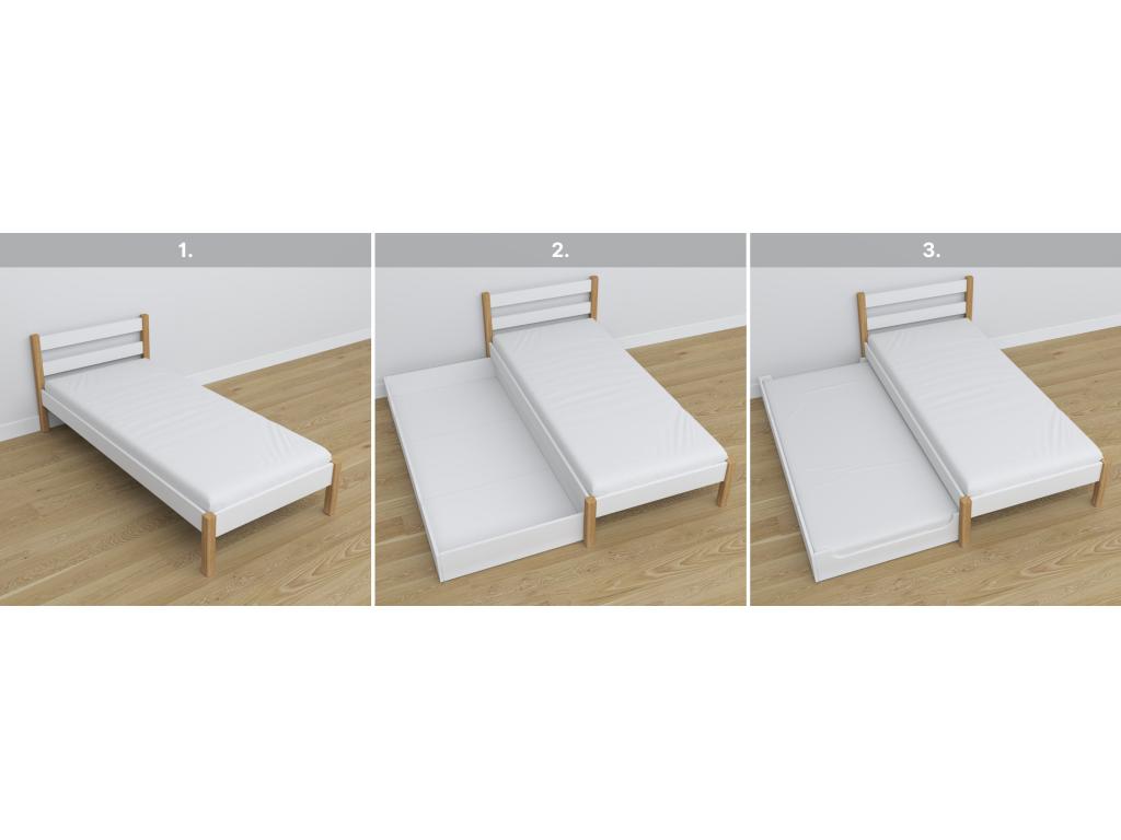 Single wooden bed - with drawer N01 White / Natural Oak 100x180 NMLZ54480