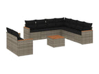10-piece garden furniture set with cushions, grey woven resin BQOY56985