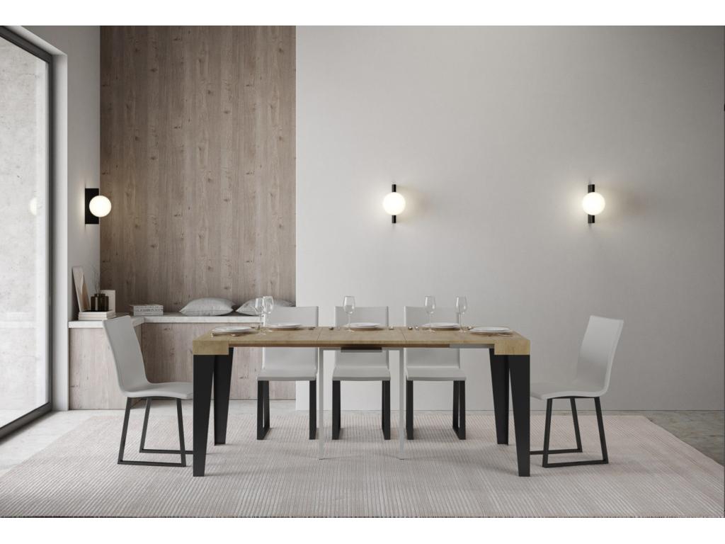 Extendable console table in wood and matte steel, Decohaute - Natural color - Base and support on Decohaute - 5 slim extensions CXIH69452