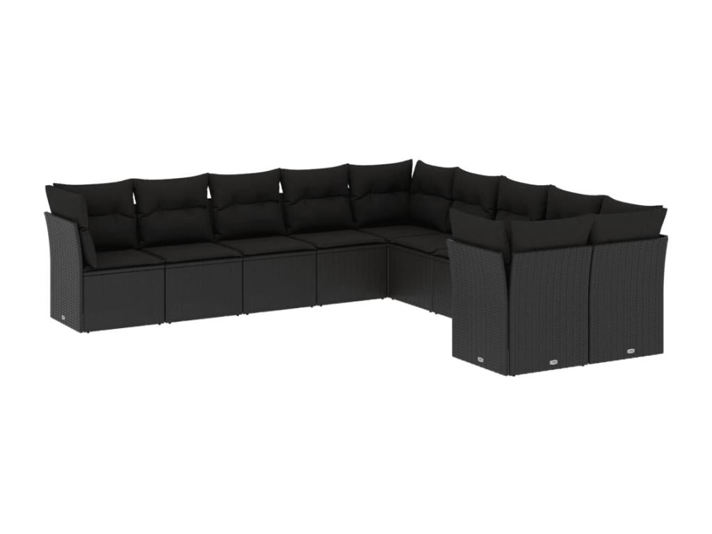 10-piece garden furniture set with cushions, black woven resin WACX94399