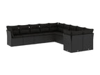 10-piece garden furniture set with cushions, black woven resin WACX94399