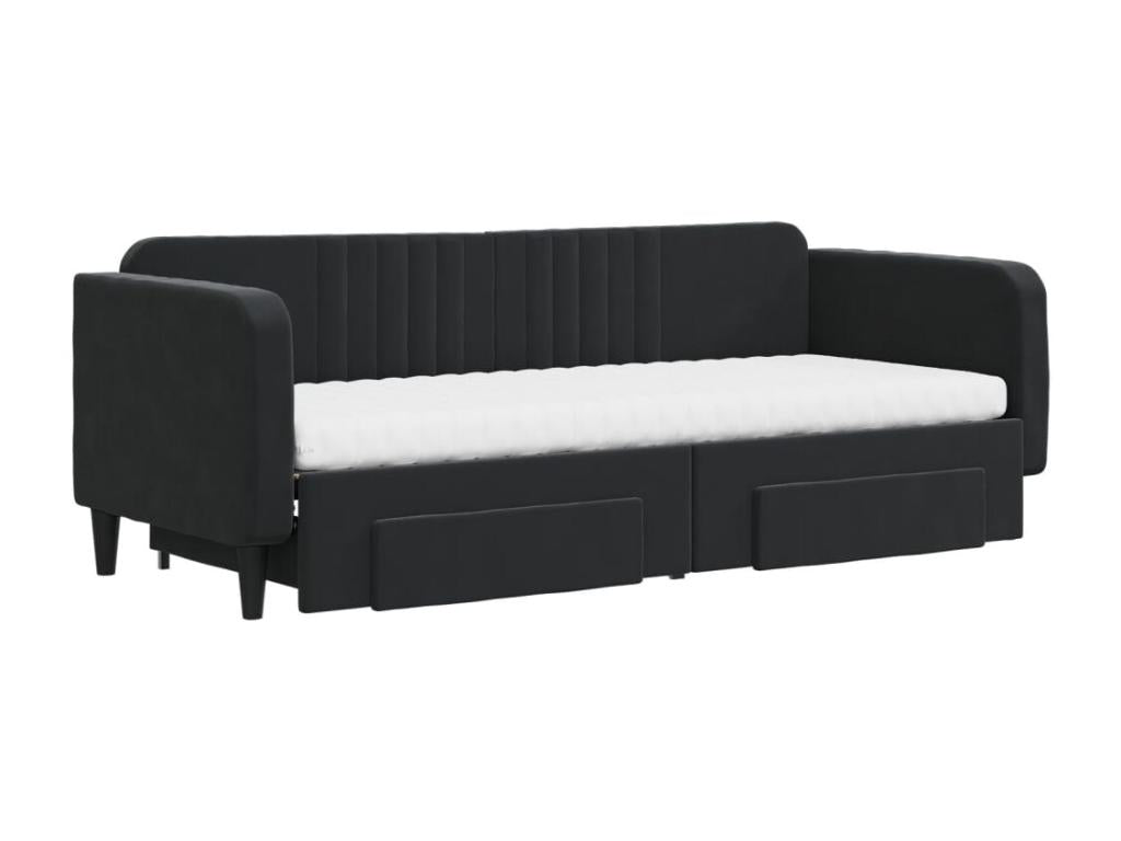 Daybed with pull-out bed and drawers, black, 80x200 cm, velvet, NONX26767