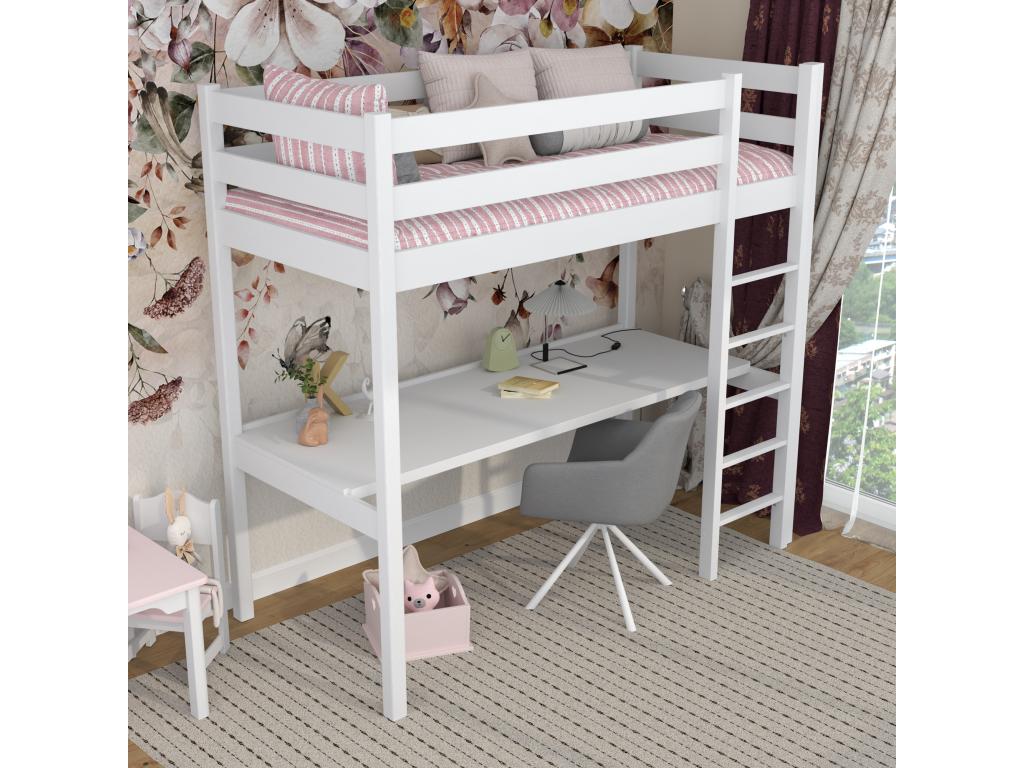 Wooden loft bed - with desk N05 White 90x180 EYTN86201