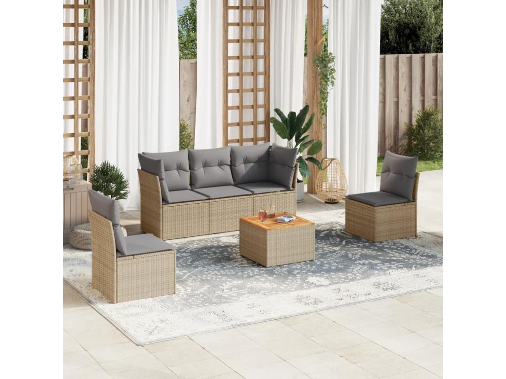 Garden furniture set with cushions, 6 pieces, beige woven resin XMSM30463