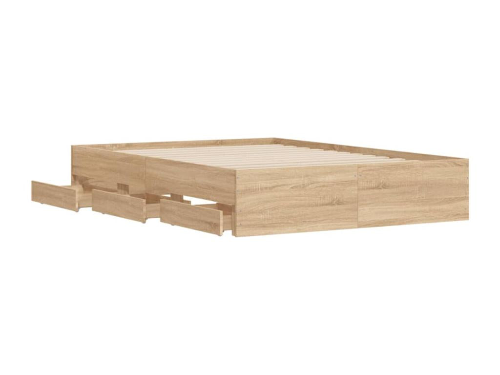 Domopure oak bed frame and drawers, 120x190 cm, engineered wood, FOOG12456