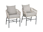 Set of 2 garden armchairs with cushions, metal frame, PE rope, black and grey, XXMN06257