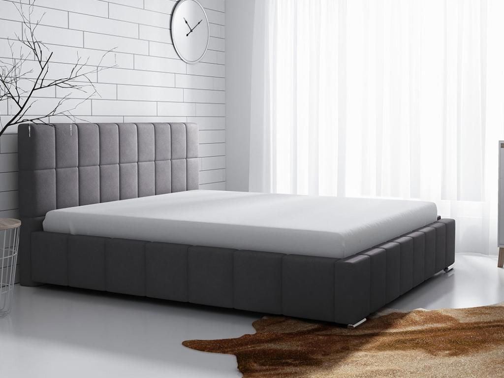 Domopure 120 Double Grey Bed 160x200 Upholstered Slatted Base 178x222x92cm GMNG66146