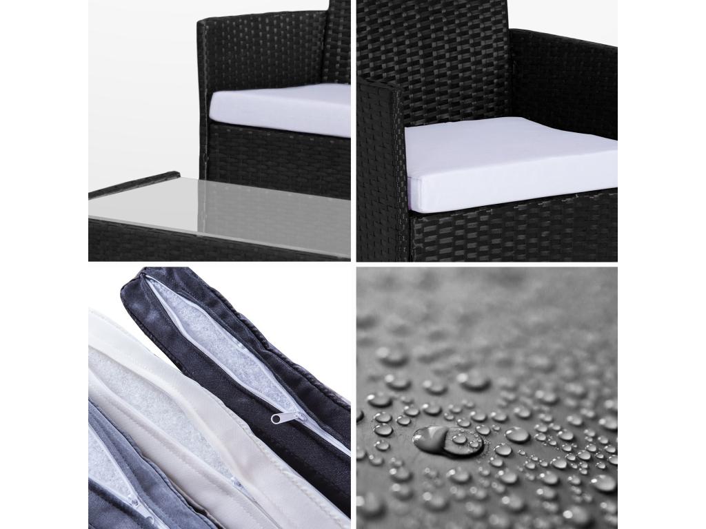 Black/Ecru Wicker Garden Furniture Set - 4 Seater Set - Sofa, Armchair, Table - Domopure ISJS05073