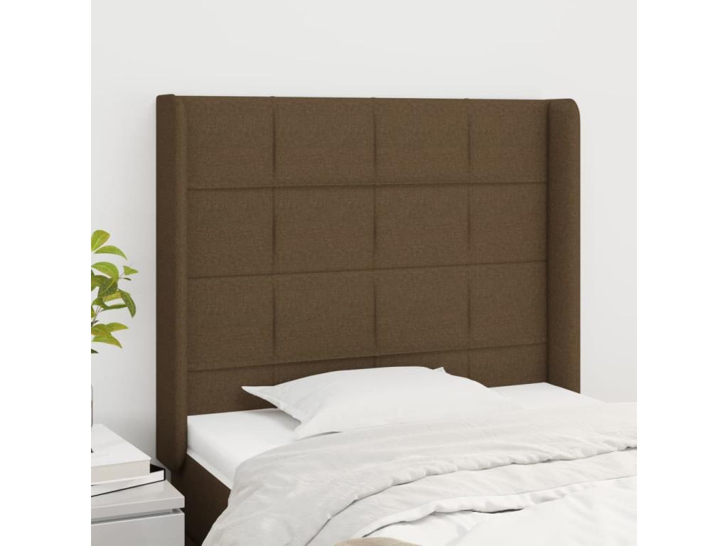Headboard with wings, Dark Brown, 93x16x118/128 cm, Fabric YEIX18626