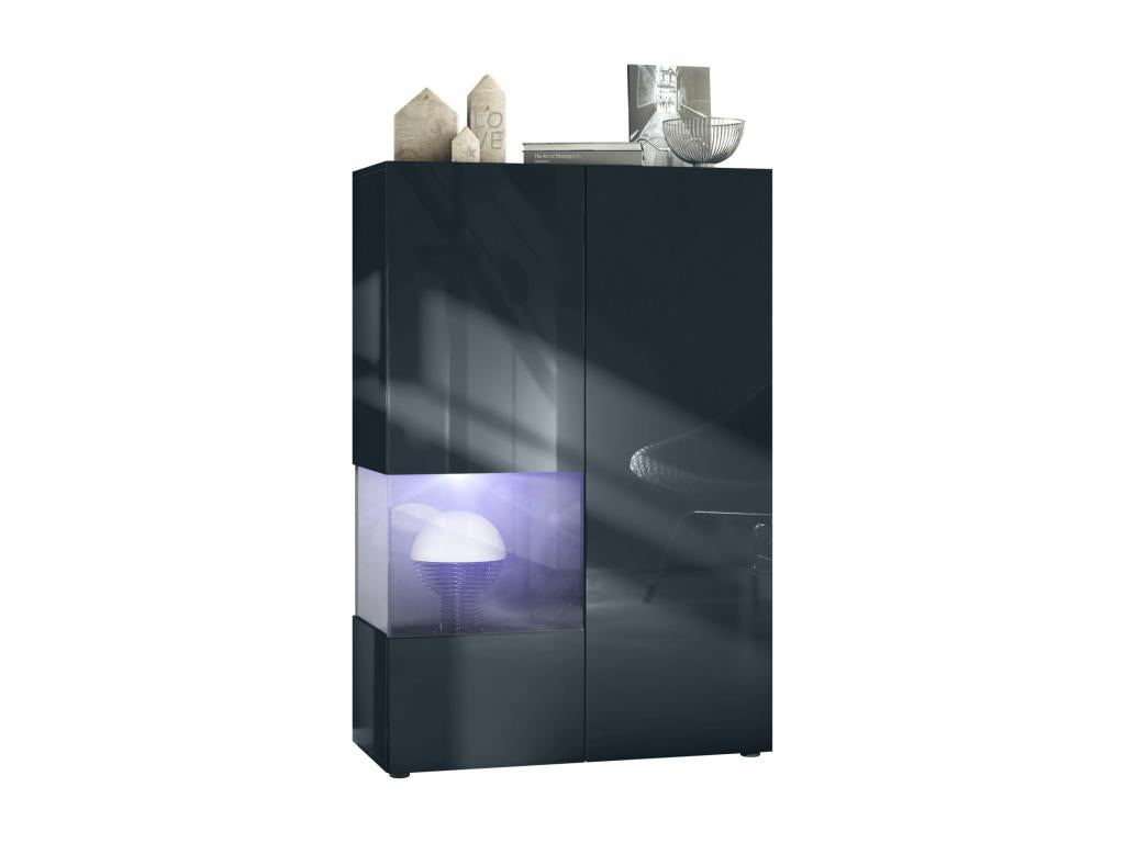 Matte and Glossy Black Display Case with Lacquered Black Insert, WxHxD 91.5x136.5x37 cm, White LED Lighting XFHC28820