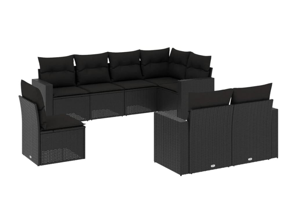 8-piece garden furniture set with cushions, black woven resin CVGW38998