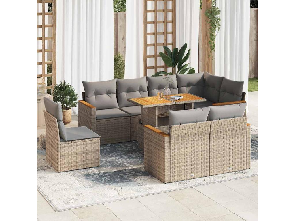 Decohaute CBEB42239 9-piece beige resin wicker garden furniture set with cushions