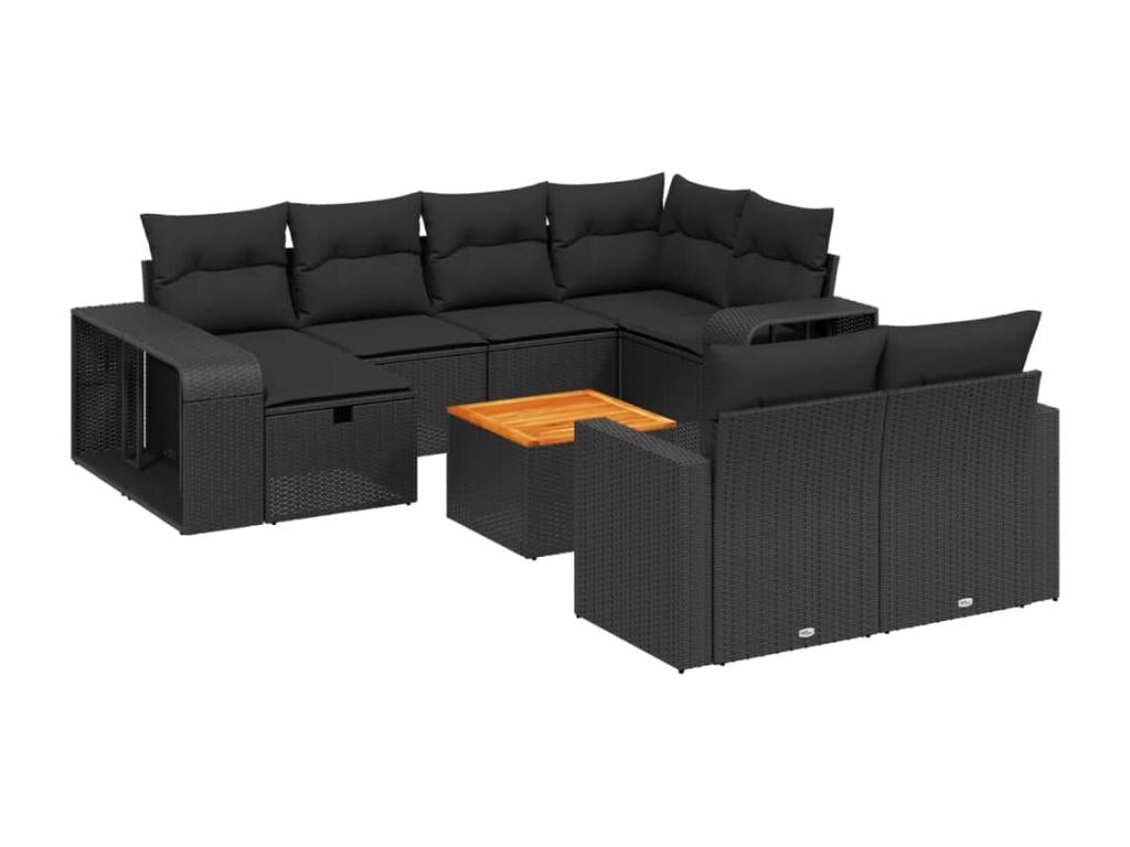 11-piece garden furniture set with cushions, black woven resin OIXF75387