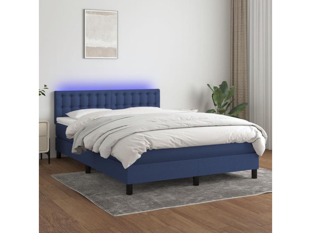 Upholstered bed base with mattress and blue LED lighting, 140x200 cm, fabric CKOF77376