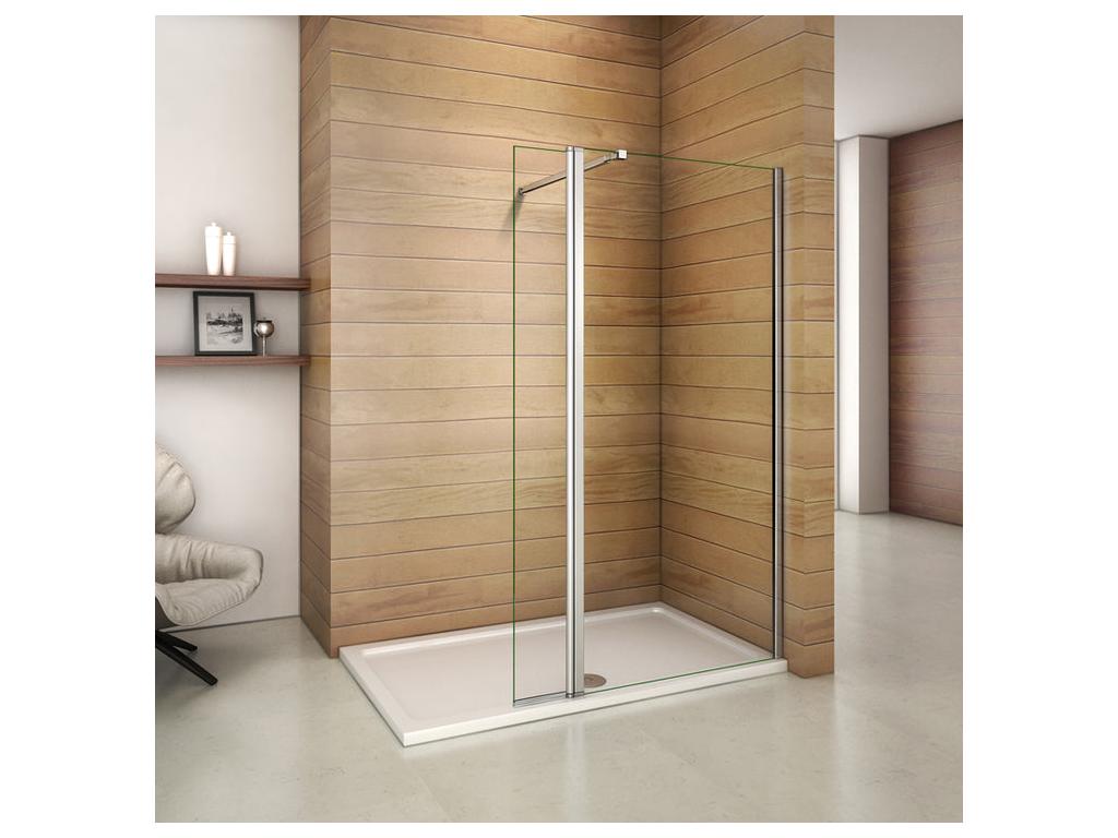 Walk-in shower screen 50 x 30 x 200 cm with pivoting return - 8 mm tempered glass - With 73-120 cm square fixing bar OPYU16912
