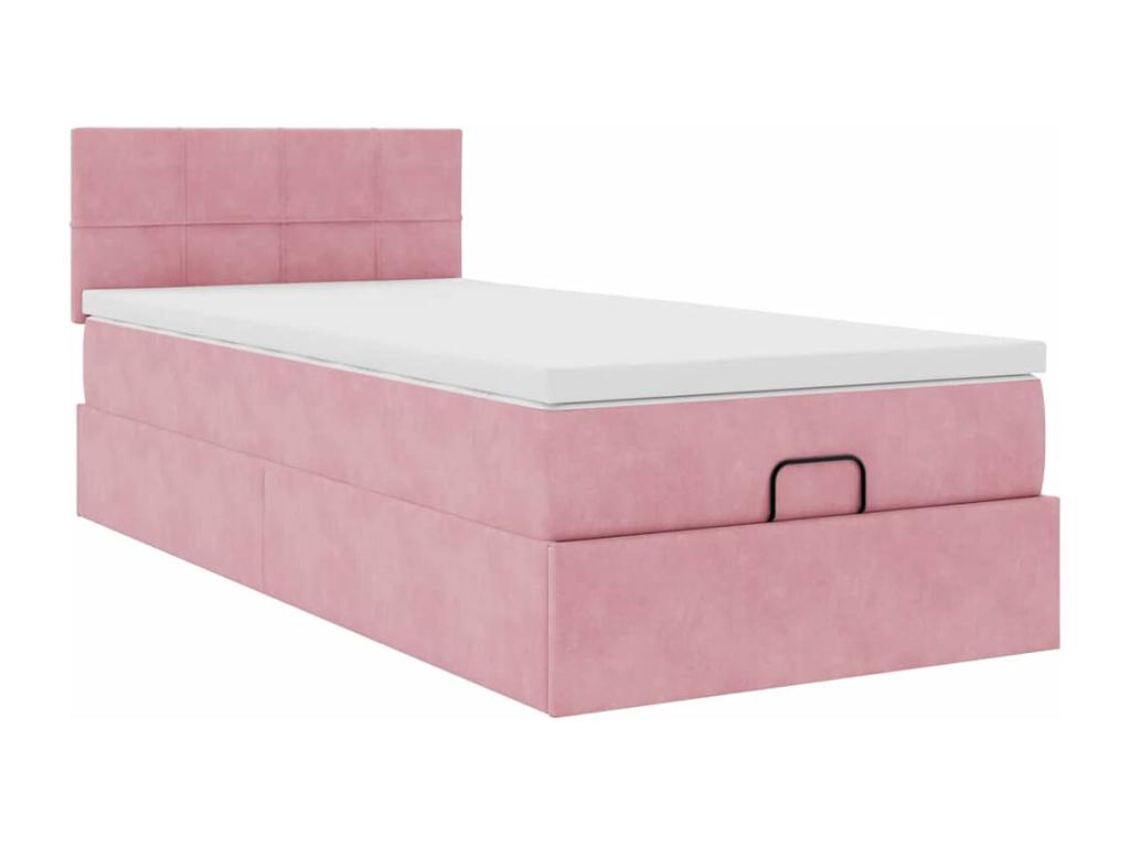 Ottoman bed frame with pink velvet mattress 100x200 cm POFS93037