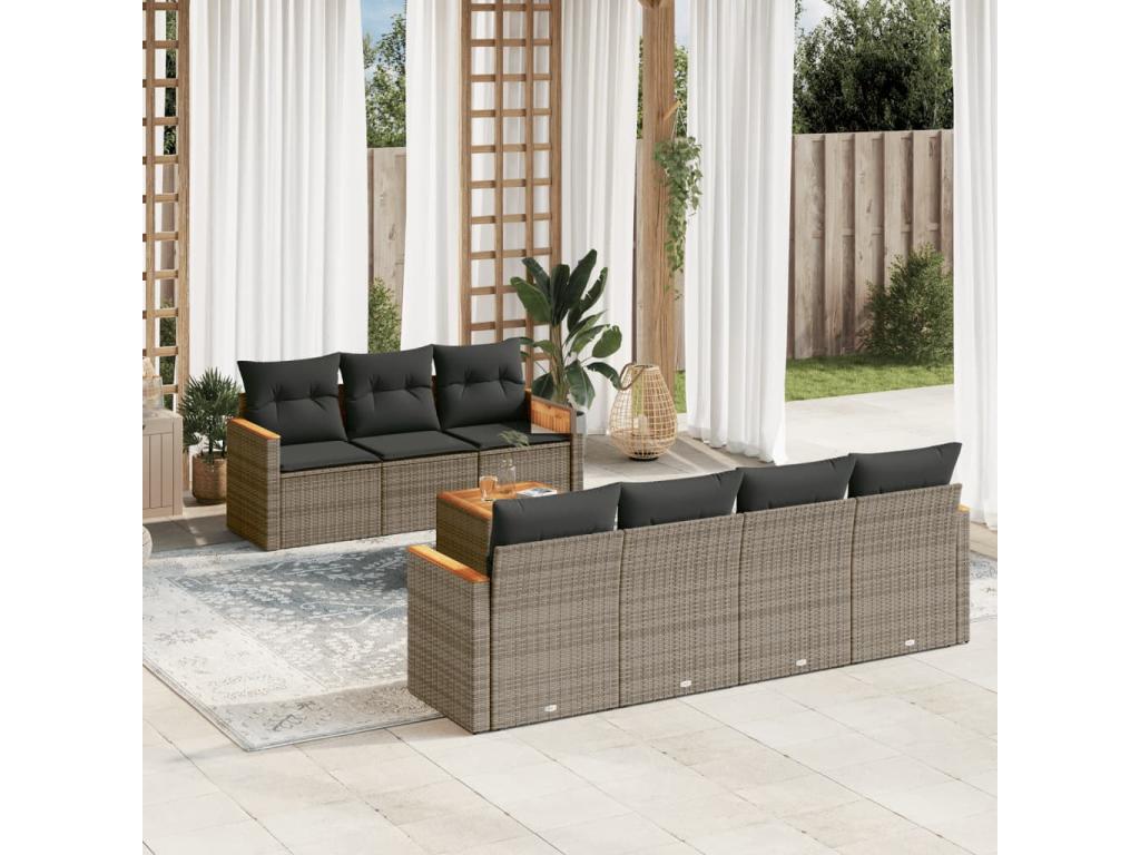 8-piece garden furniture set with grey resin wicker cushions SPFA98511