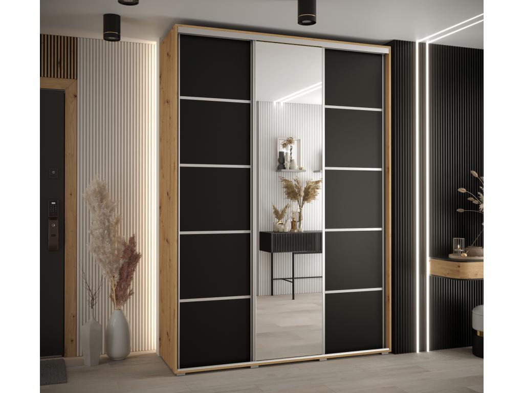 Domopure 5 Sliding Door Wardrobe 235.2/180/45 3 Doors Domopure/Black/Silver IPID67502