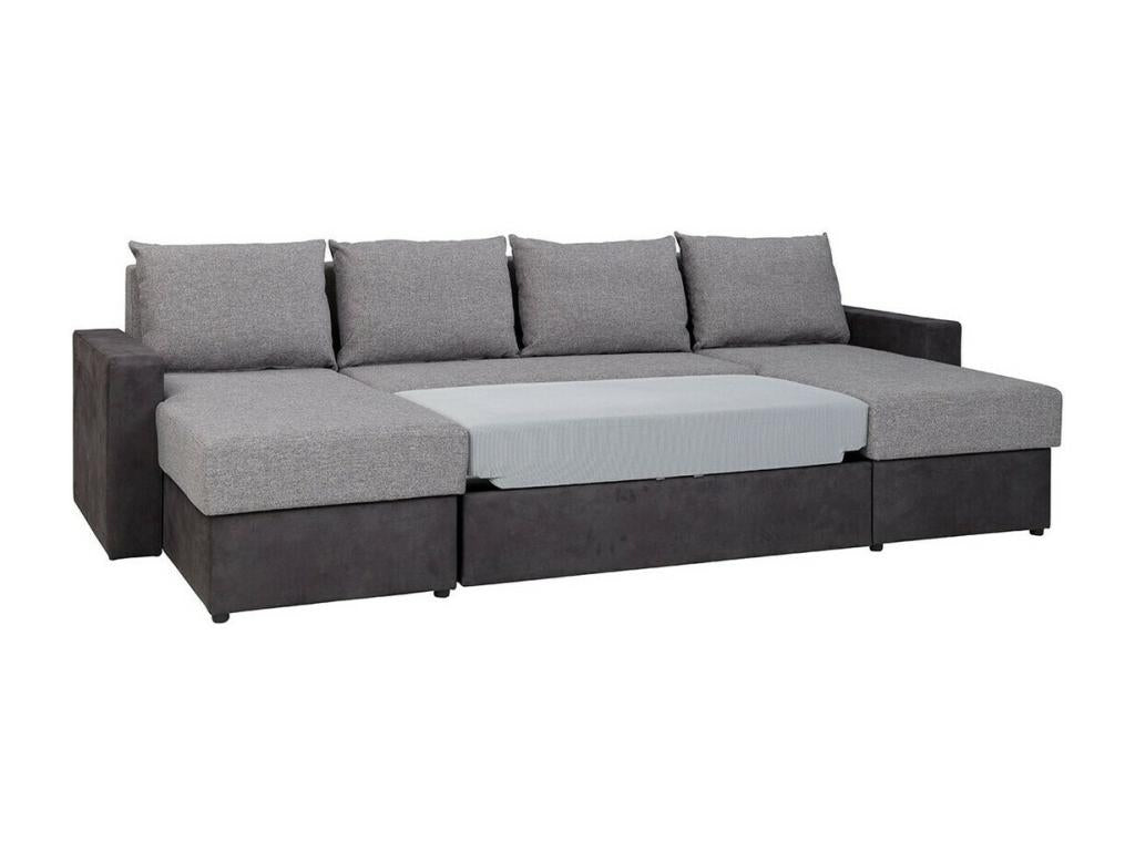 Decohaute 143 Grey Corner Sofa with Sleeping Function and Bedding Box, 300x156x89cm QFHN65979