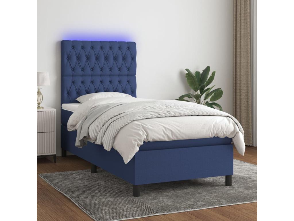 Domopure bed base with mattress and blue LED lighting, 90x190cm, fabric, SQXO95792
