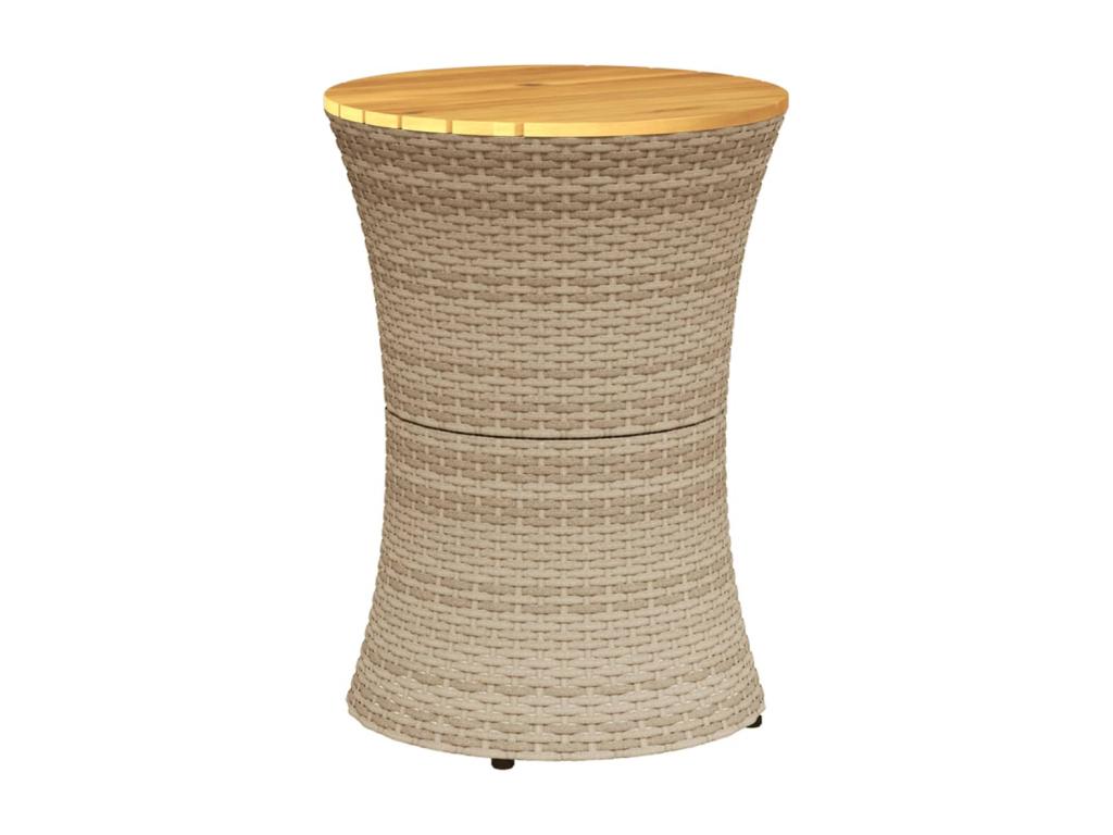 Domopure Premium - Drum-shaped garden side table, beige rattan and solid wood JUEB68750