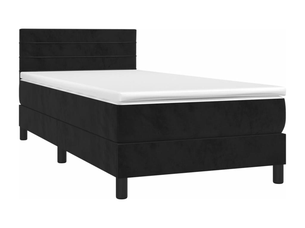 Upholstered bed base with mattress and LED lighting, black, 80x200cm, velvet, LZHH46688