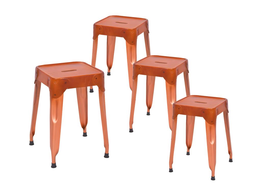 Decohaute LEATHER - Set of 4 Copper-Colored Metal Stools with Leather Upholstery COLO58432