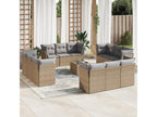 13-piece garden furniture set with cushions, beige woven resin GHPO07365
