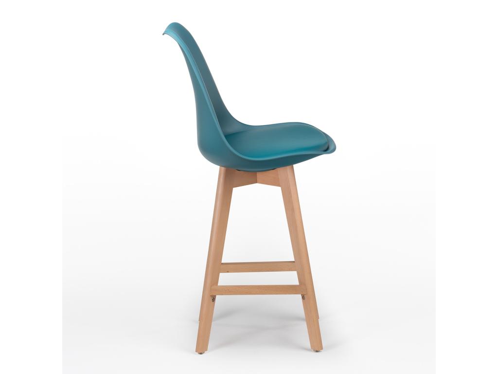 Nordic stool with duck blue faux leather cushion and light beech legs Domopure 67cm SXQE26145