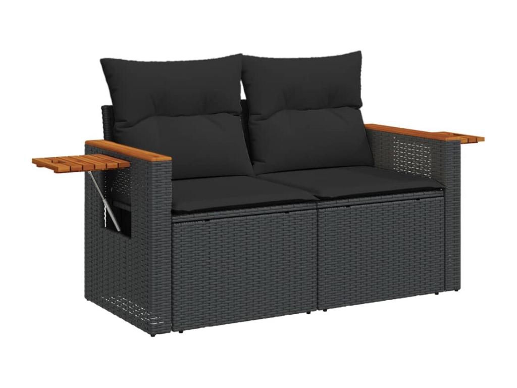 5-piece garden furniture set with cushions, black woven resin ADWJ92519